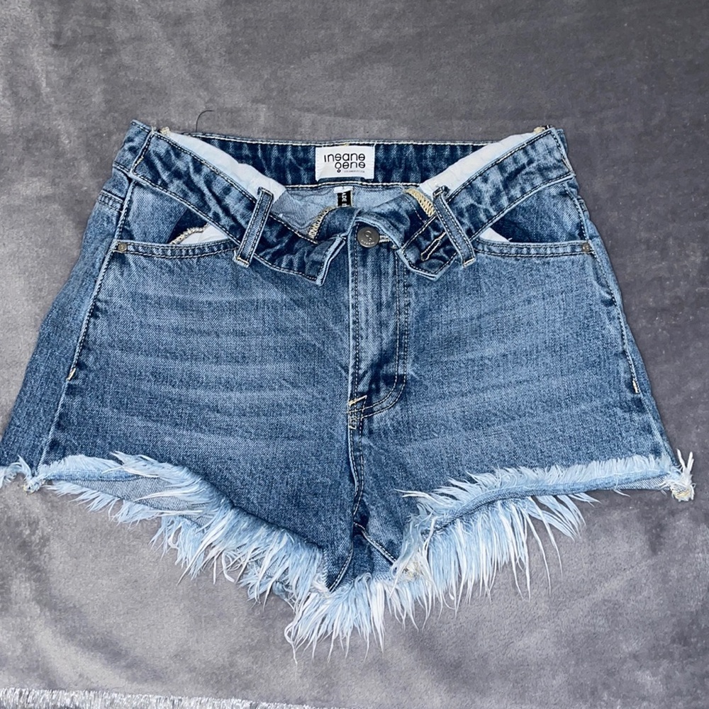 Fold over design denim shorts